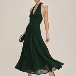 Reformation Dark Green Halter Dress